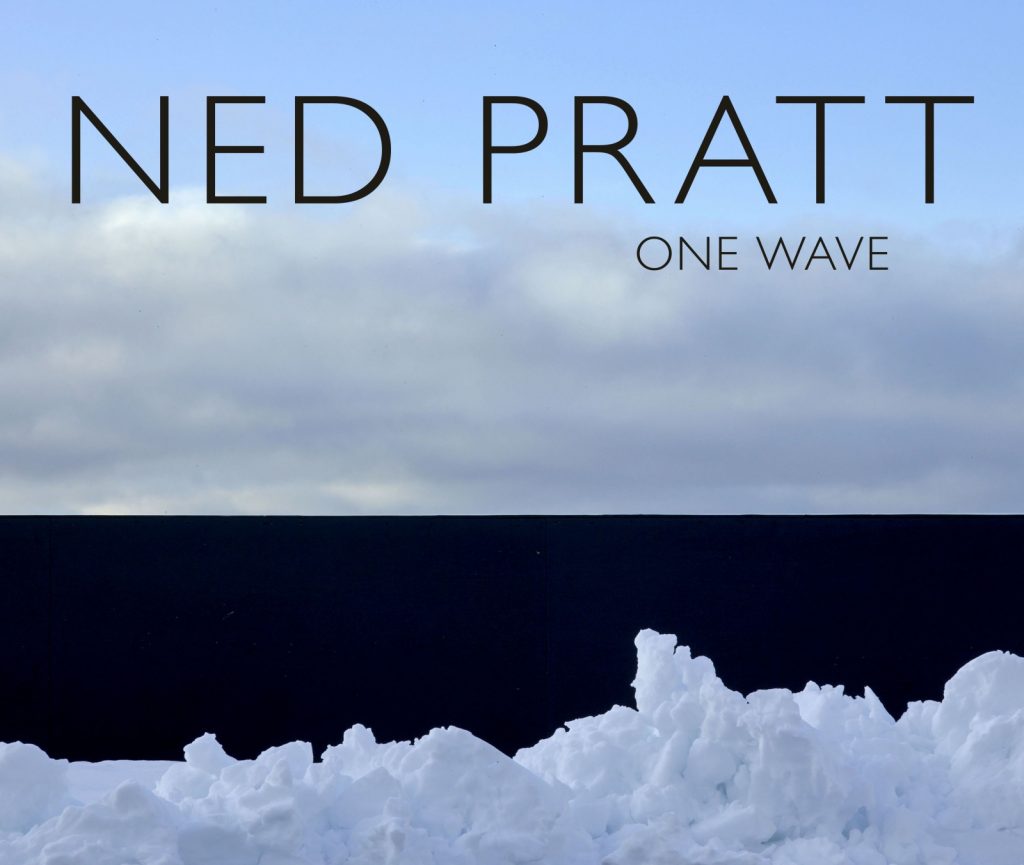 A photograph of snow separated from a cloudy blue sky by a black blocked section. Ned Pratt is printed large in all-caps with One Wave printed much smaller below, right aligned.