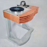 Jody Racicot, Turntable on Concrete Stand, arbutus, maple, Formica solid surface, concrete, stainless steel, electronics, 2020, photo