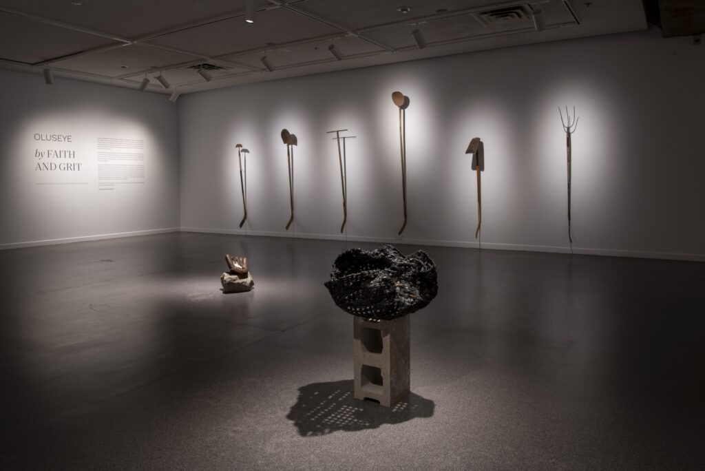 Oluseye, Woven Basket, bicycle tires and inner tubes, rubber, metal, plastic mesh, 2022. Courtesy of the artist and Daniel Faria Gallery. Photo: Steve Farmer