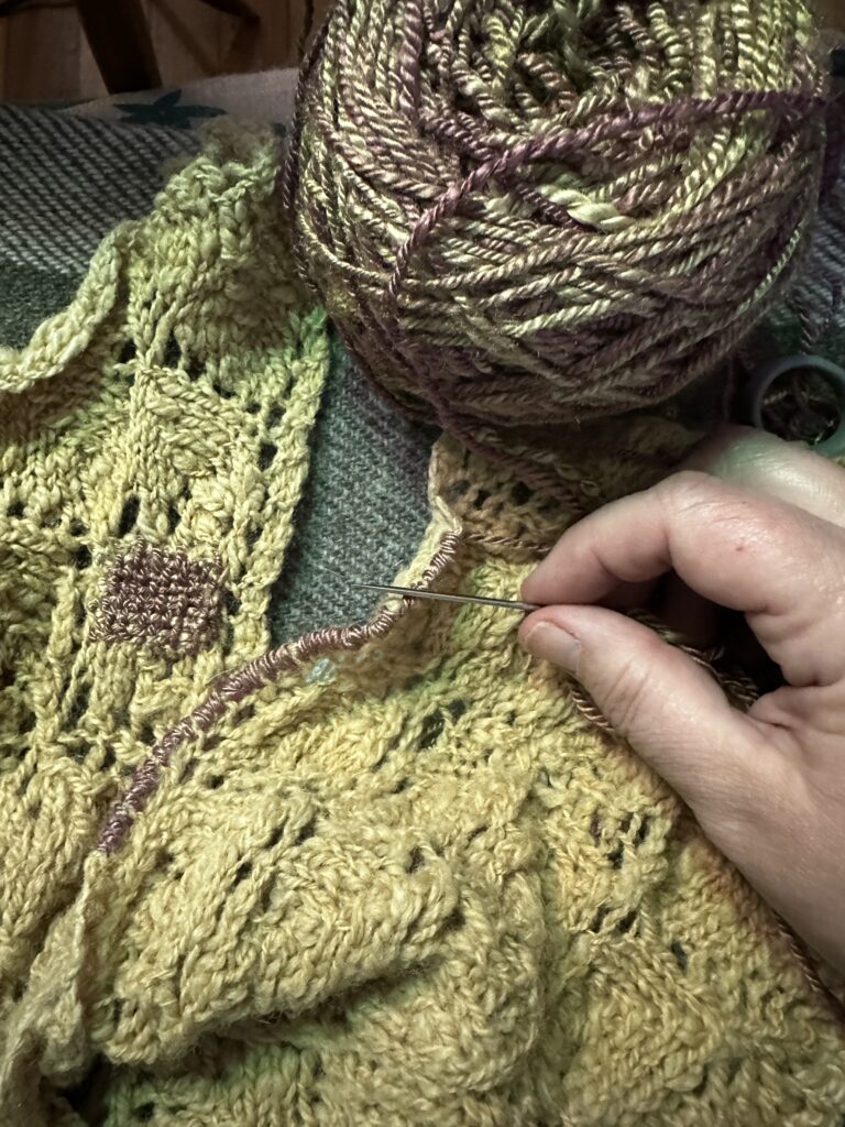 Jali Giroux's wool used by Julie Rosvall to mend the shawl Giroux made her as a thirtieth birthday gift.